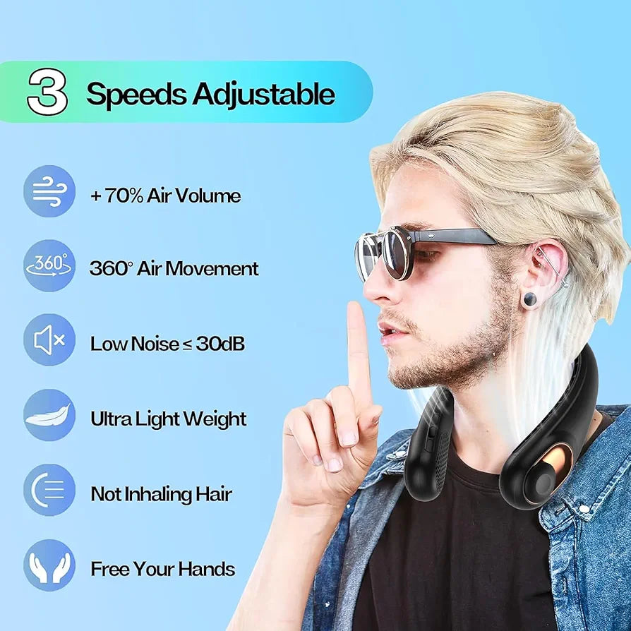 Neck Fan | Rechargeable Wearable Personal Cooling Fan for Home, Gym & Travel