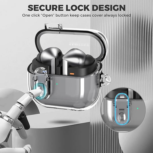 Samsung Galaxy Buds 3 Pro Clear Case | Carabiner & Cleaner Kit Transparent TPU Protective Cover